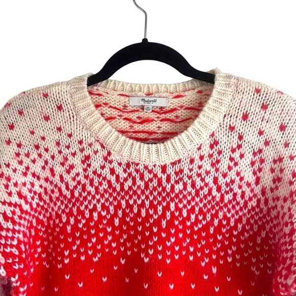 Madewell Drift Stitch Wool Blend Ombre Heart Print Red and Cream Sweater - Picture 4 of 8